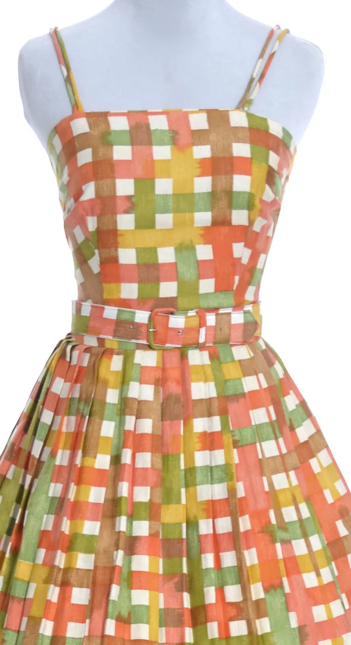 1960s Orange Green and Yellow Plaid Vintage Dress