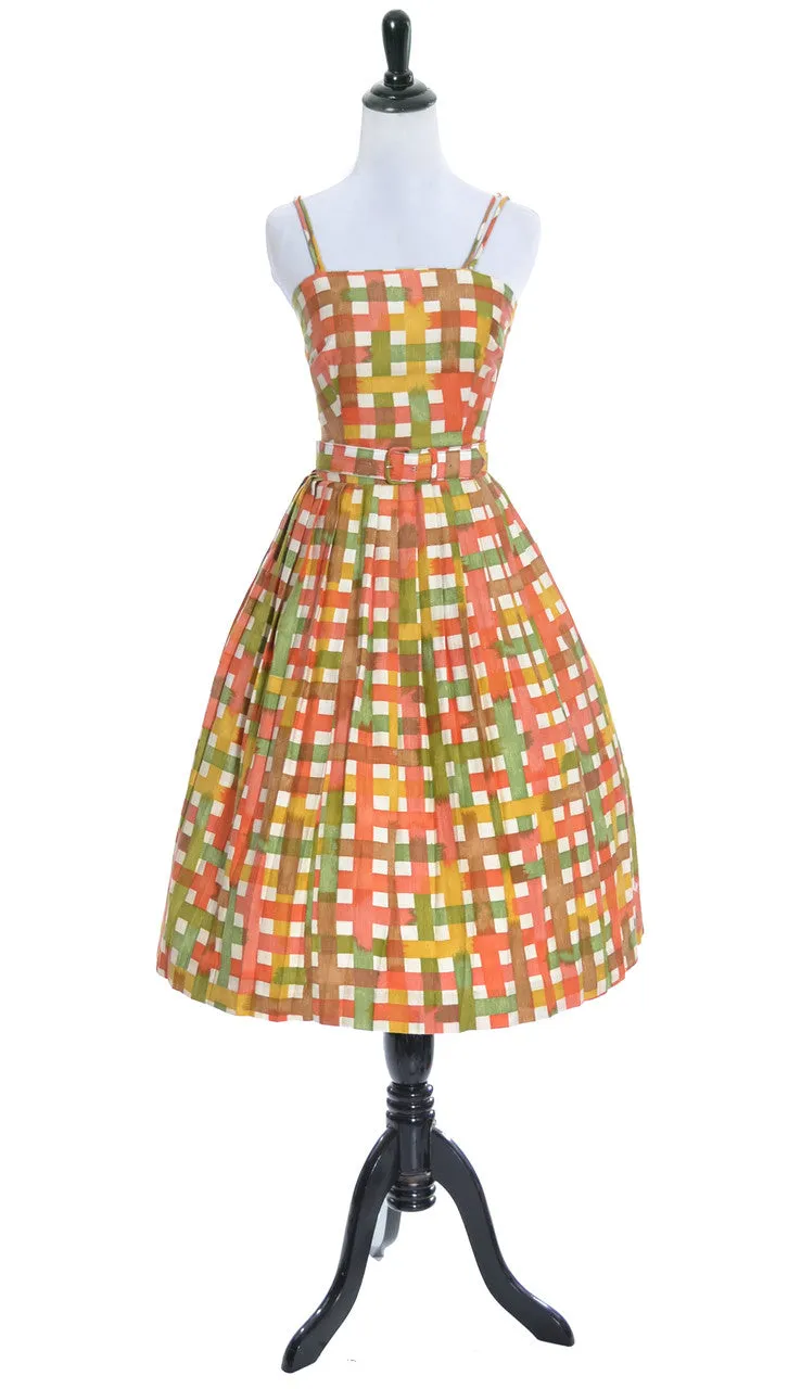 1960s Orange Green and Yellow Plaid Vintage Dress