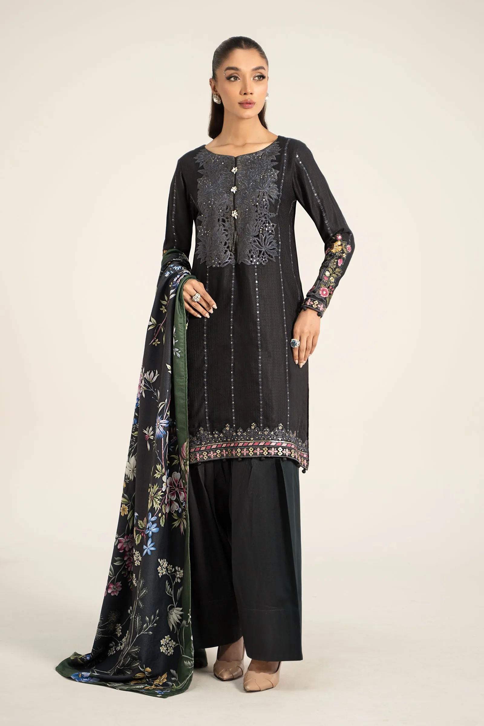 3 Piece Embroidered Linen Suit | DW-W24-150