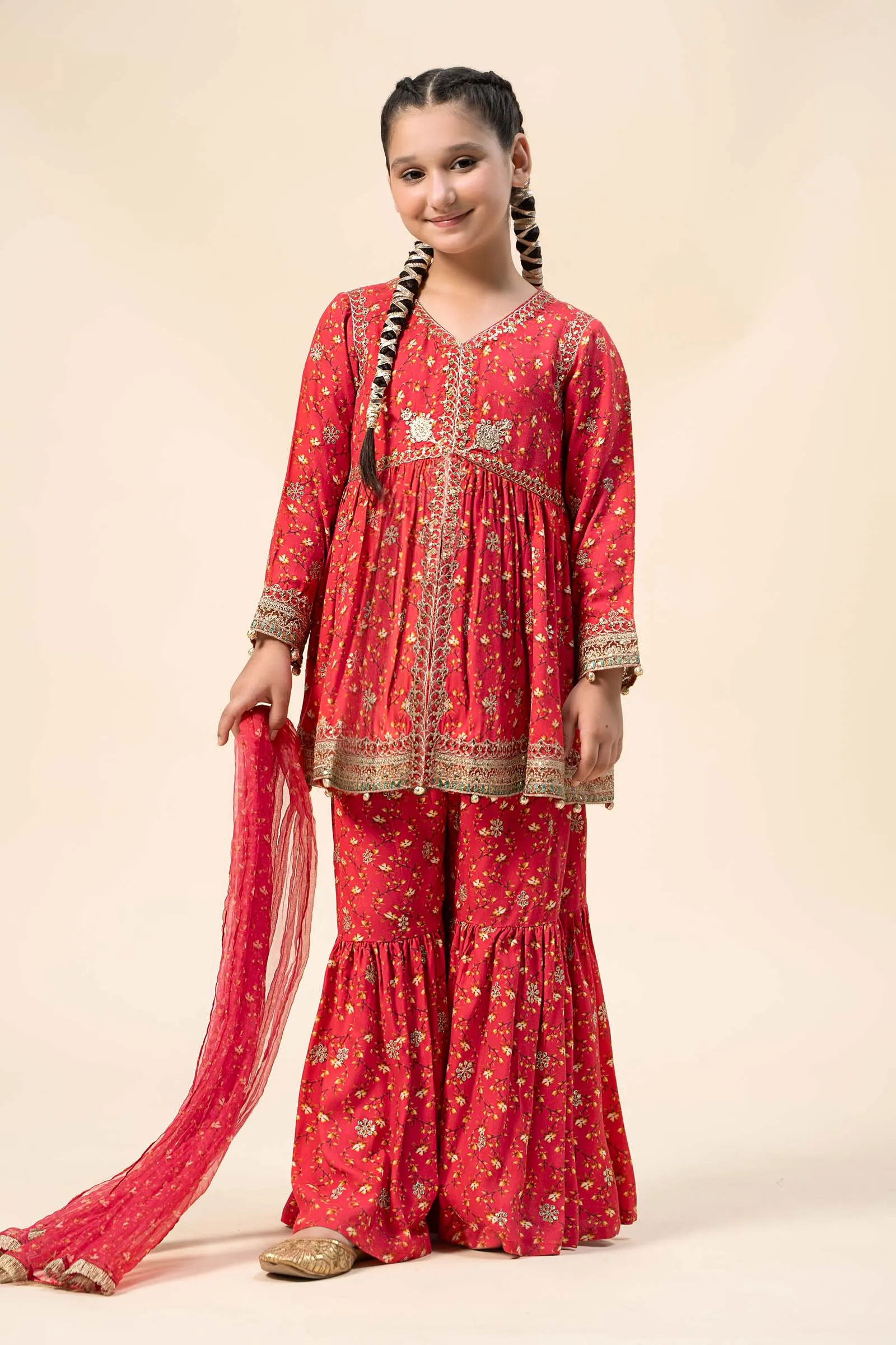 3 Piece Embroidered Marina Twill Suit | MKD-W24-12