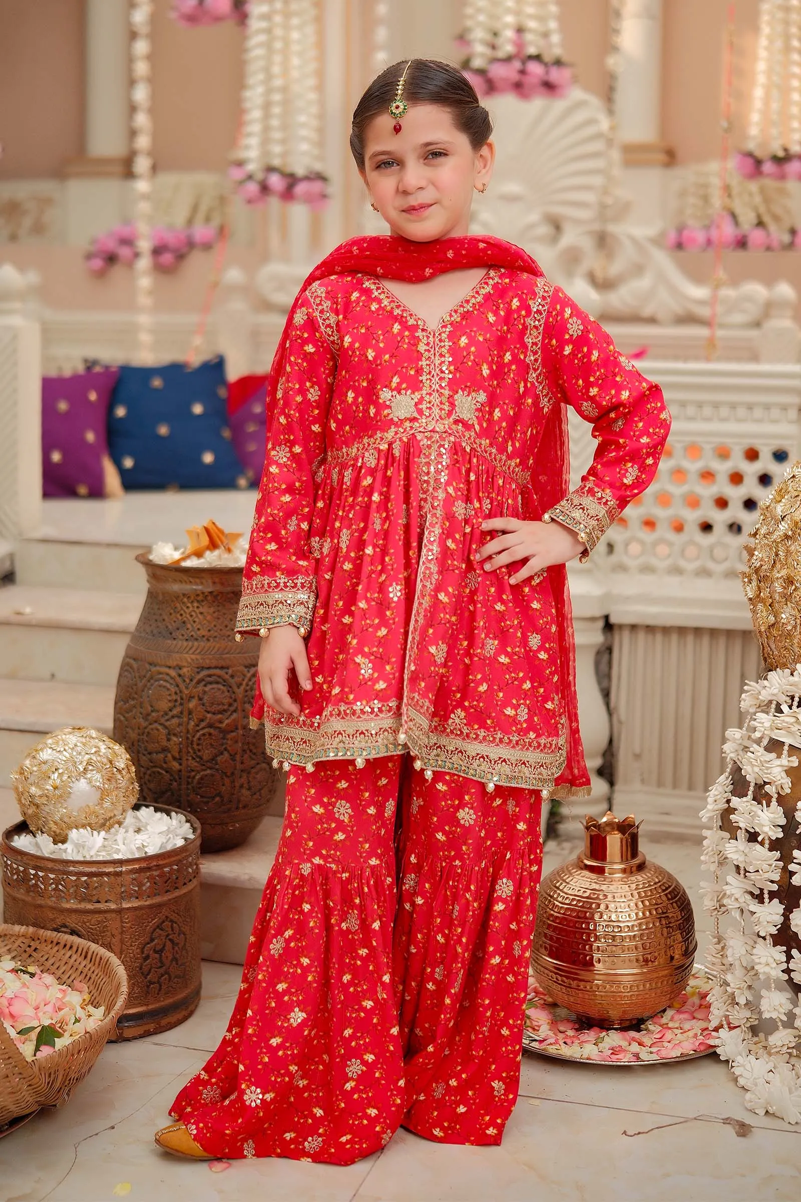 3 Piece Embroidered Marina Twill Suit | MKD-W24-12