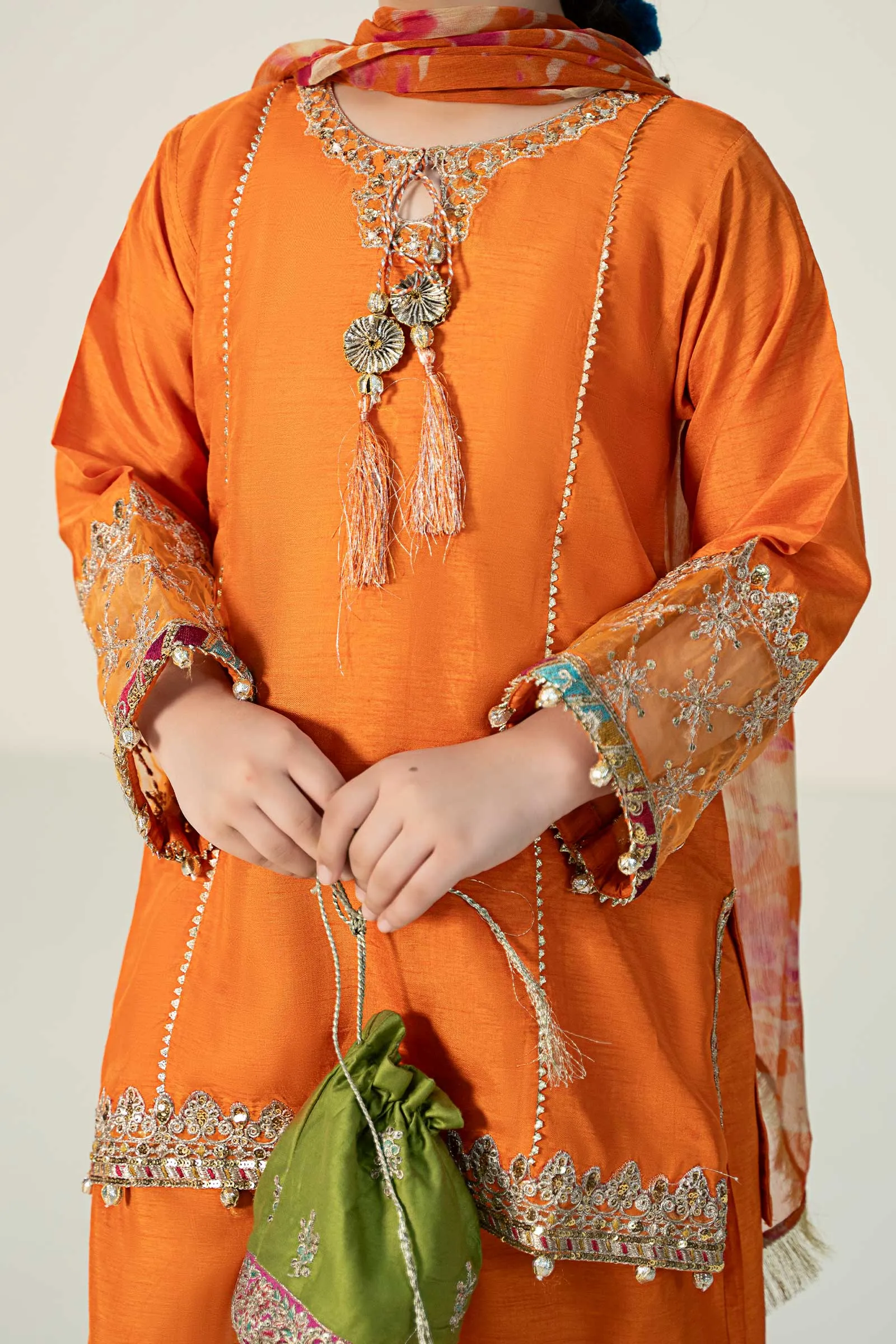 3 Piece Embroidered Raw Silk Suit | MKS-W24-31