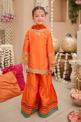 3 Piece Embroidered Raw Silk Suit | MKS-W24-31