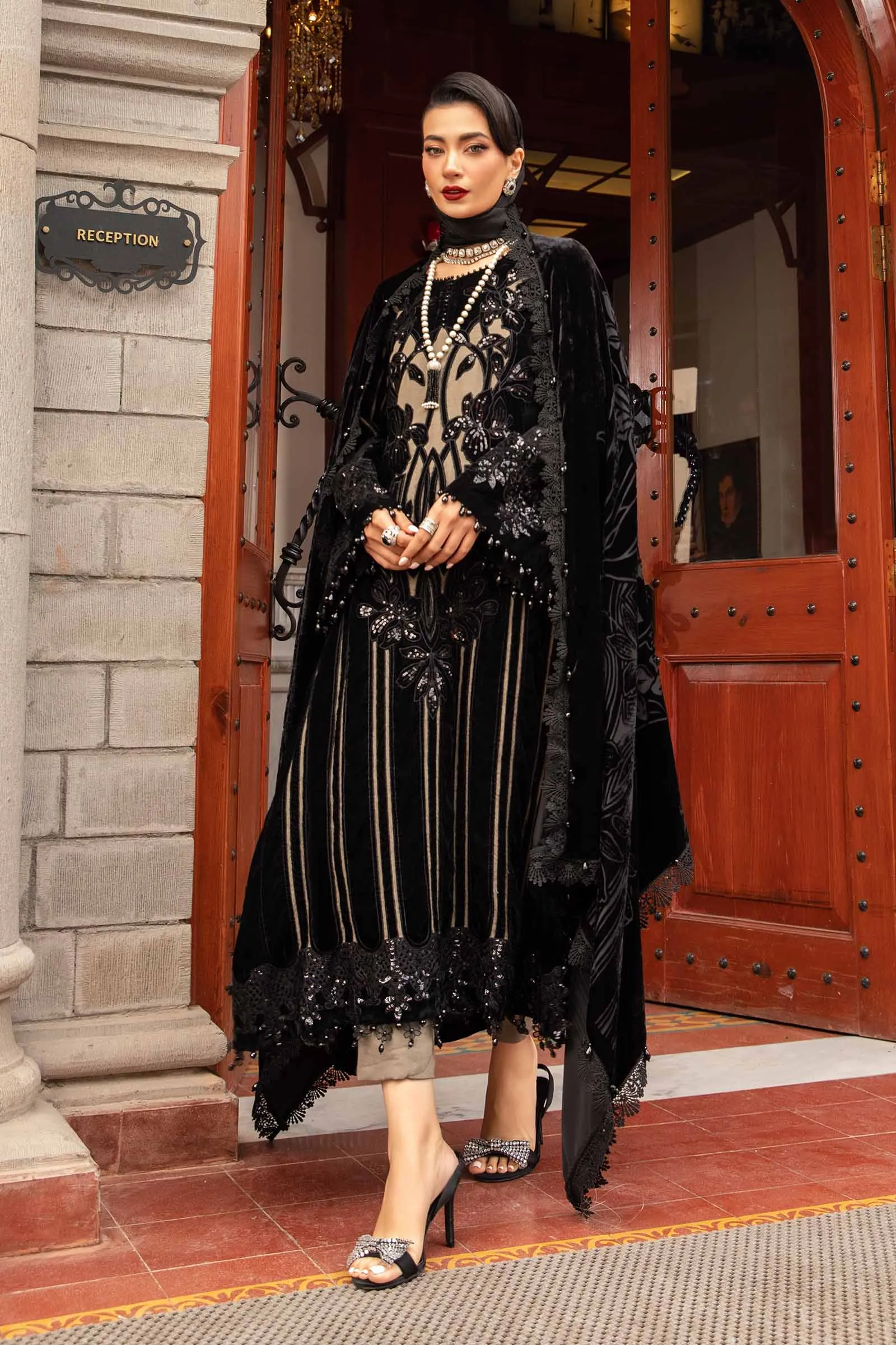 3 Piece Unstitched Embroidered Velvet Suit | DL-1205