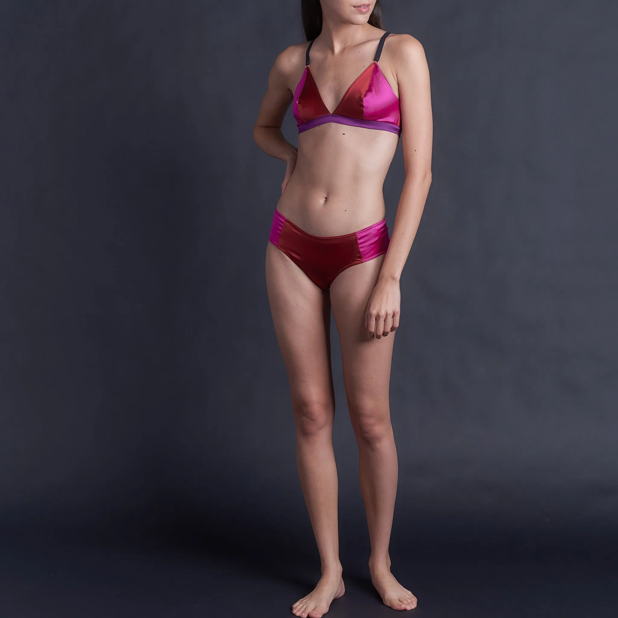 Adele Soft Bralette in Ruby, Rubellite & Pink Tourmaline Stretch Silk Charmeuse