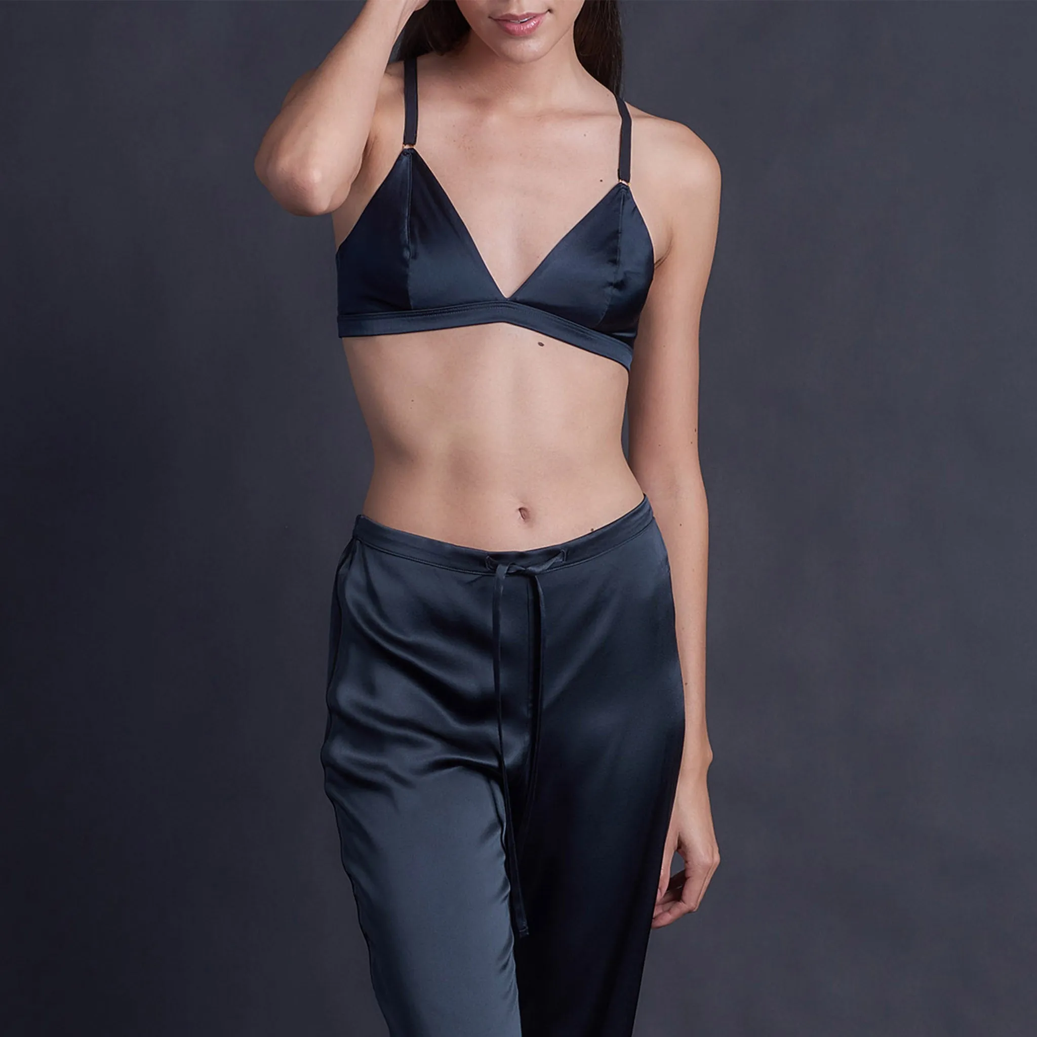 Adele Soft Bralette in Sapphire Stretch Silk Charmeuse