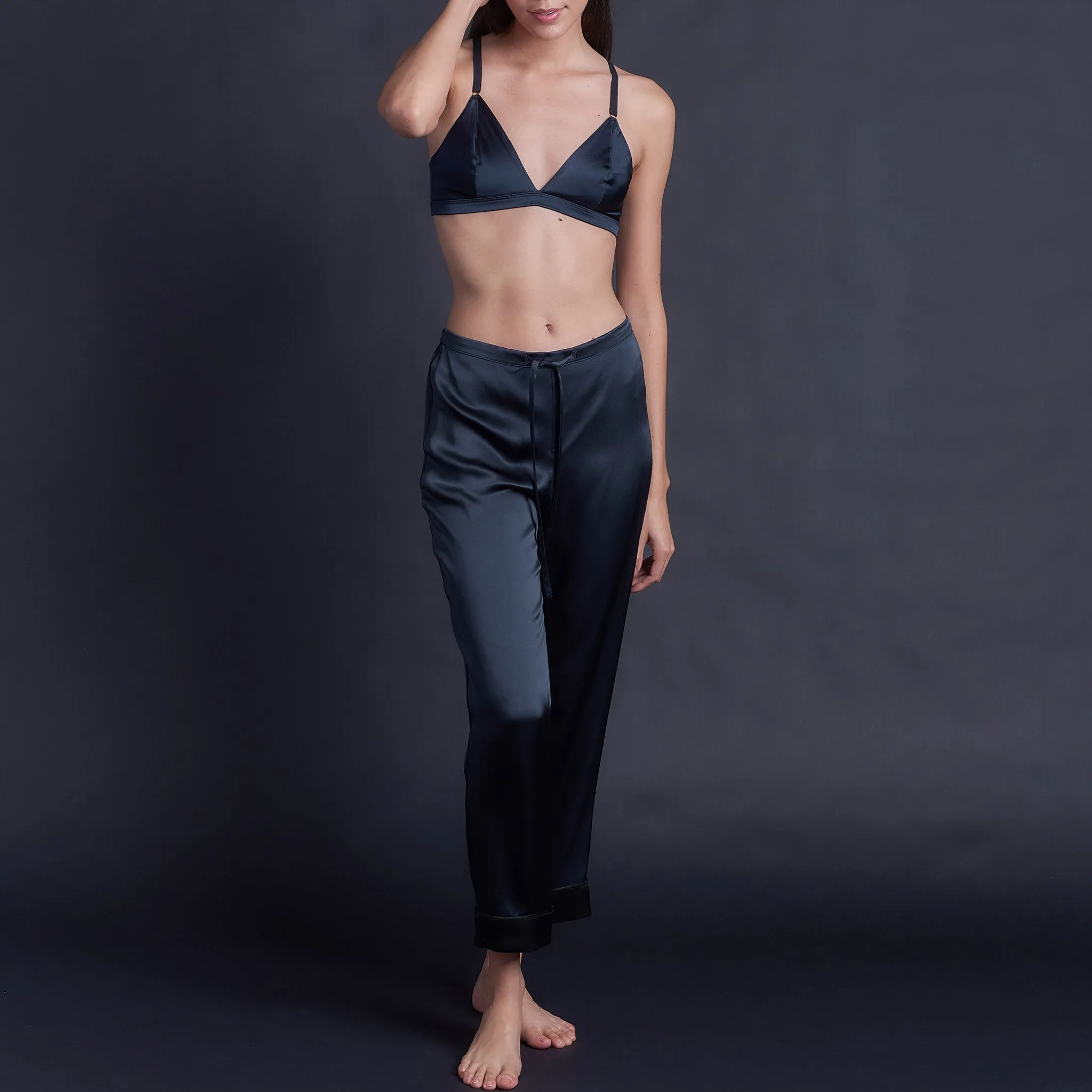 Adele Soft Bralette in Sapphire Stretch Silk Charmeuse