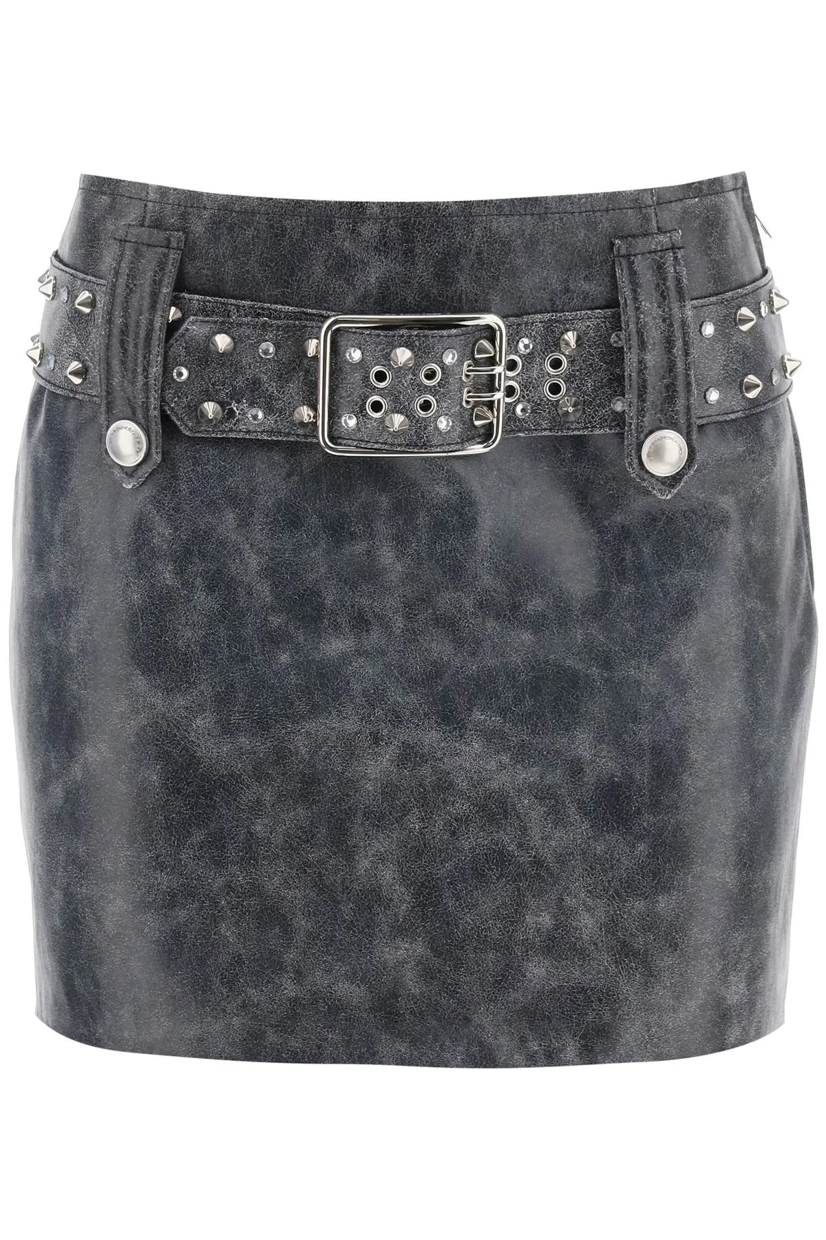 Alessandra Rich Leather Mini Skirt With Belt And Appliques