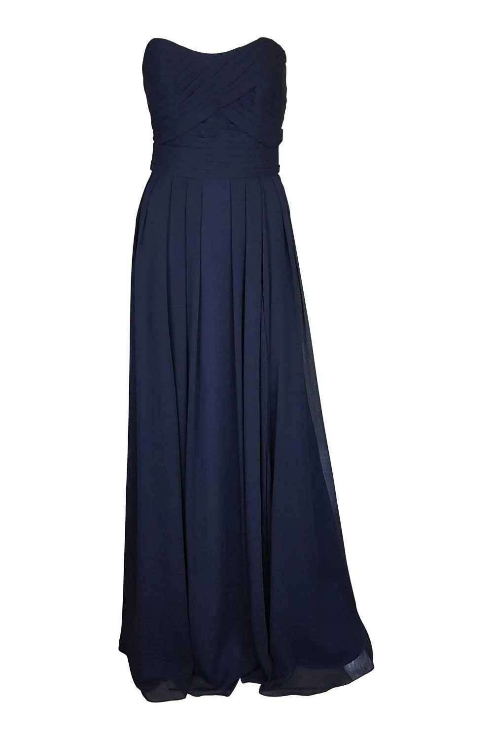 ANGELINA FACCENDA Navy Blue Strapless Chiffon Gown (10)