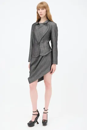 Anglomania Grey & Black Asymmetrical Gallop Skirt Suit