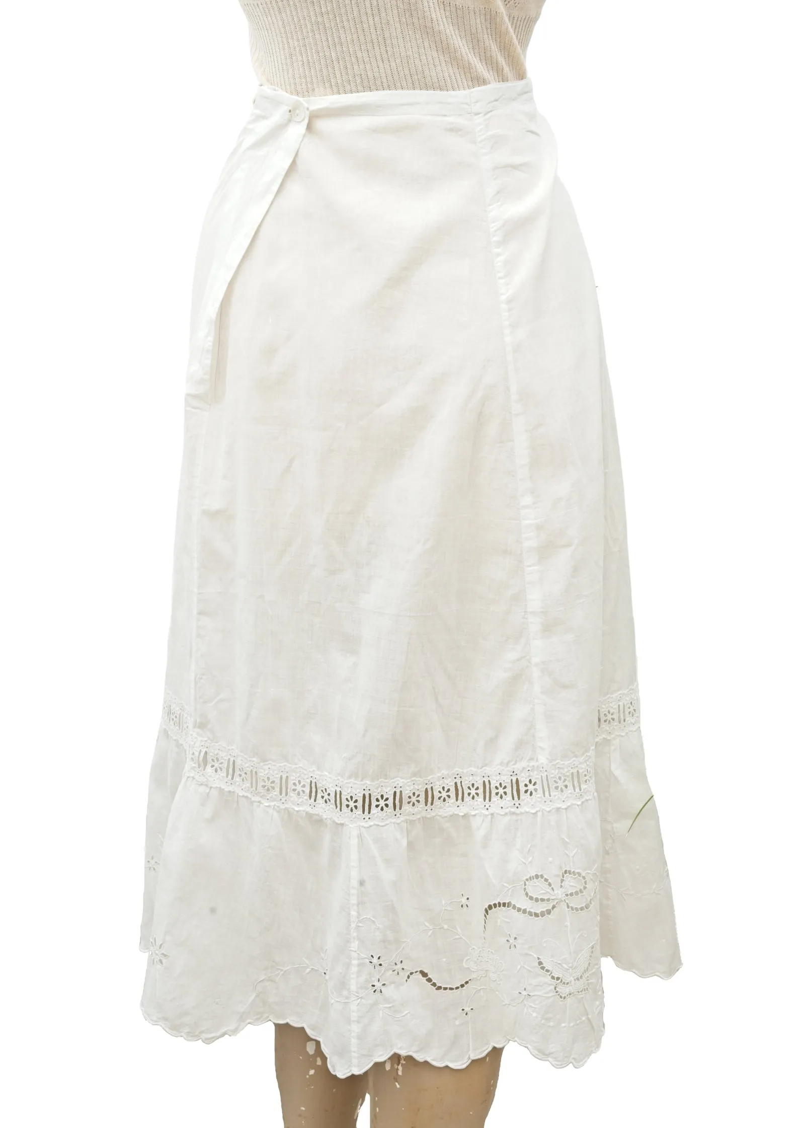 Antique White Linen Petticoat Under Skirt • Embroidered Butterflies