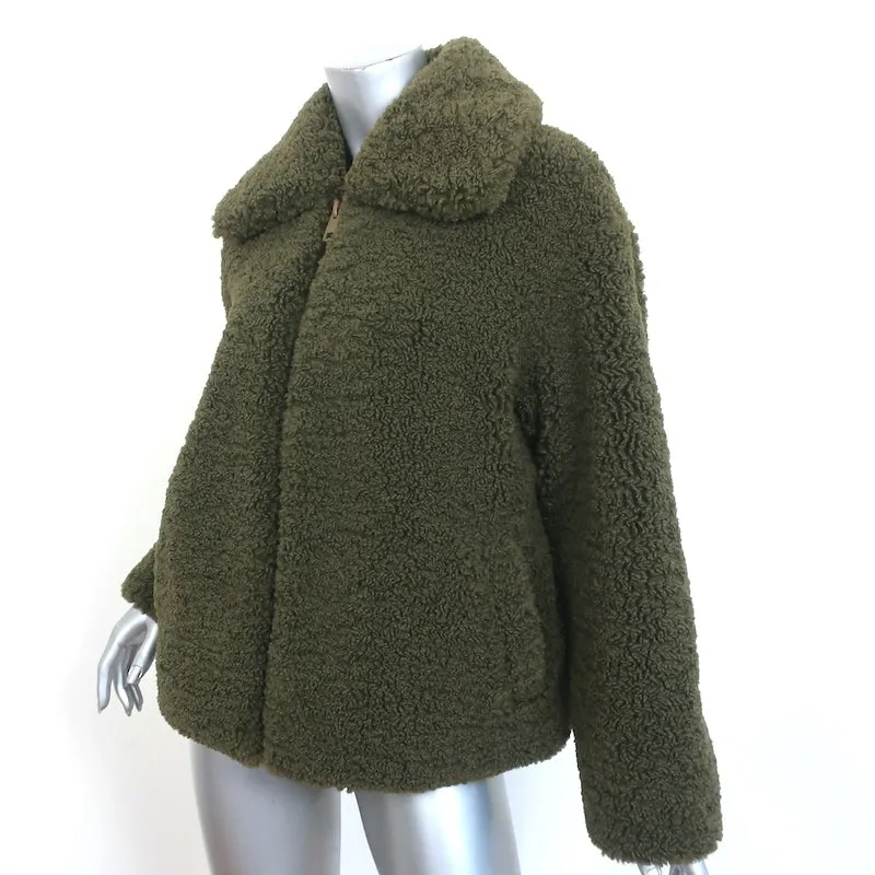 Apparis Tara Faux Shearling Jacket Olive Size Medium Zip-Up Short Coat