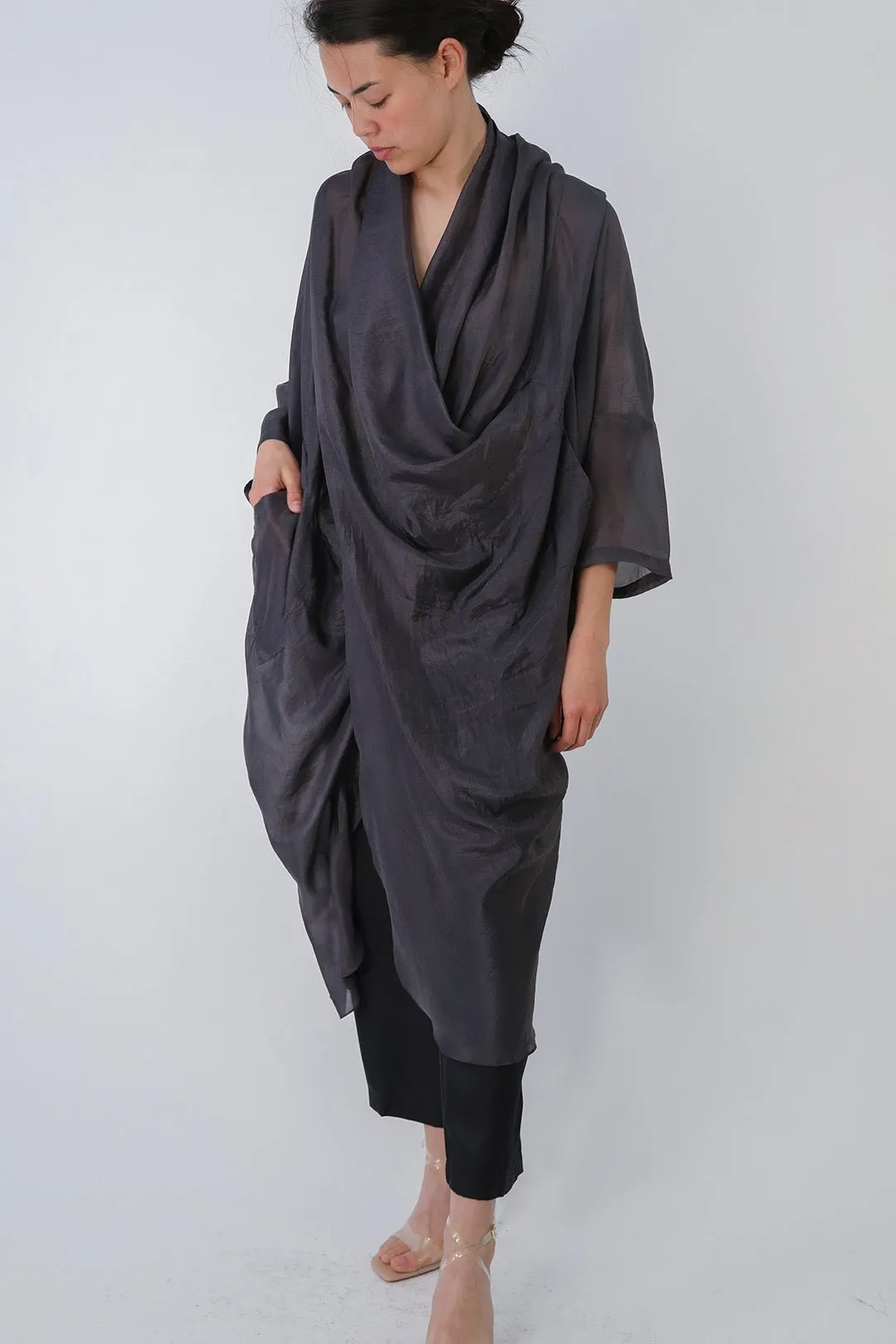 ATHENA CAPE WRAP IN SILK VOILE CHARCOAL