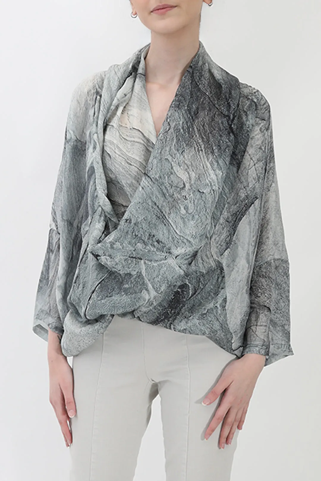 ATHENA CAPE WRAP IN SILK VOILE IN STONEY GREY