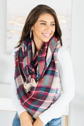 Autumn Air Pink Plaid Blanket Scarf