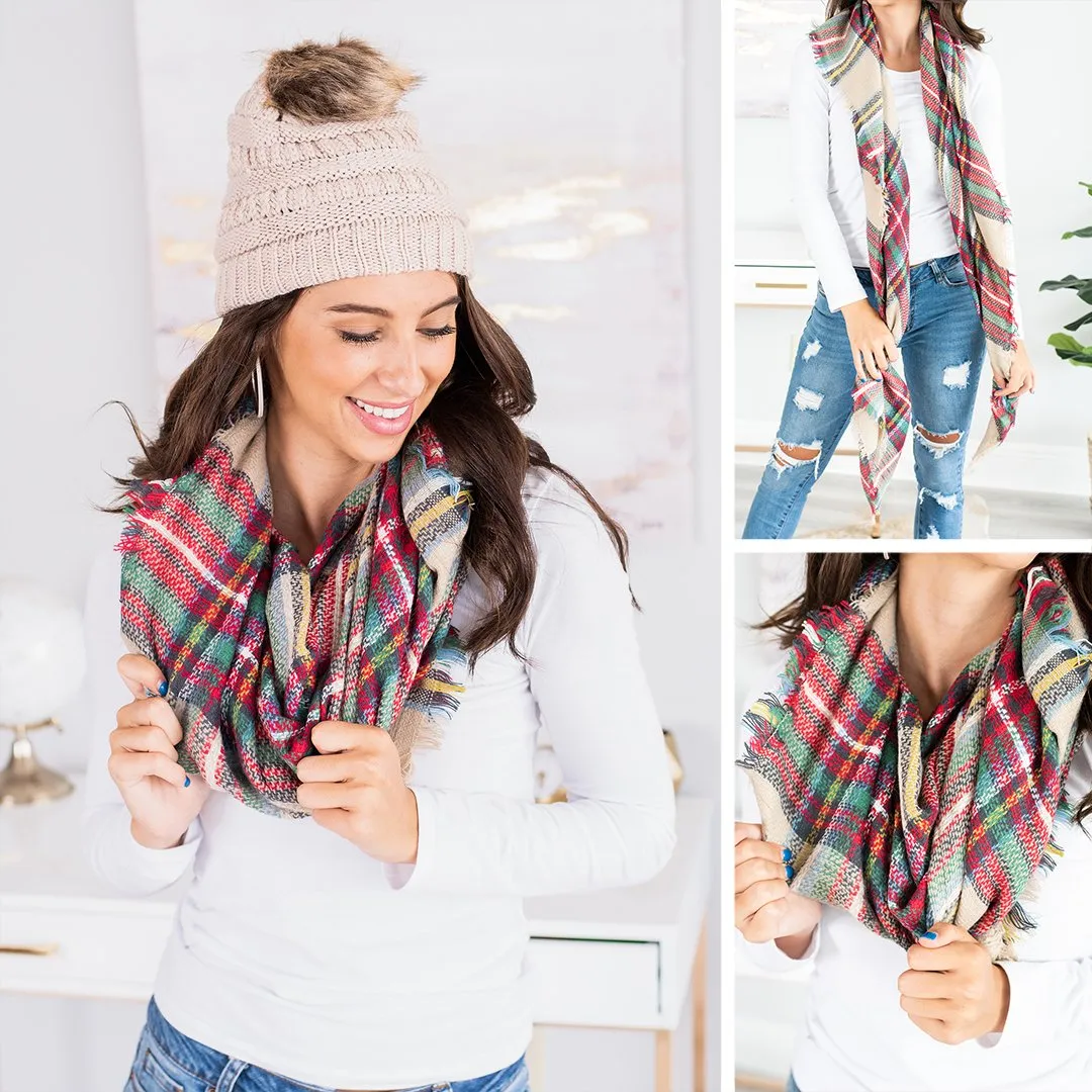 Autumn Air Taupe Plaid Blanket Scarf