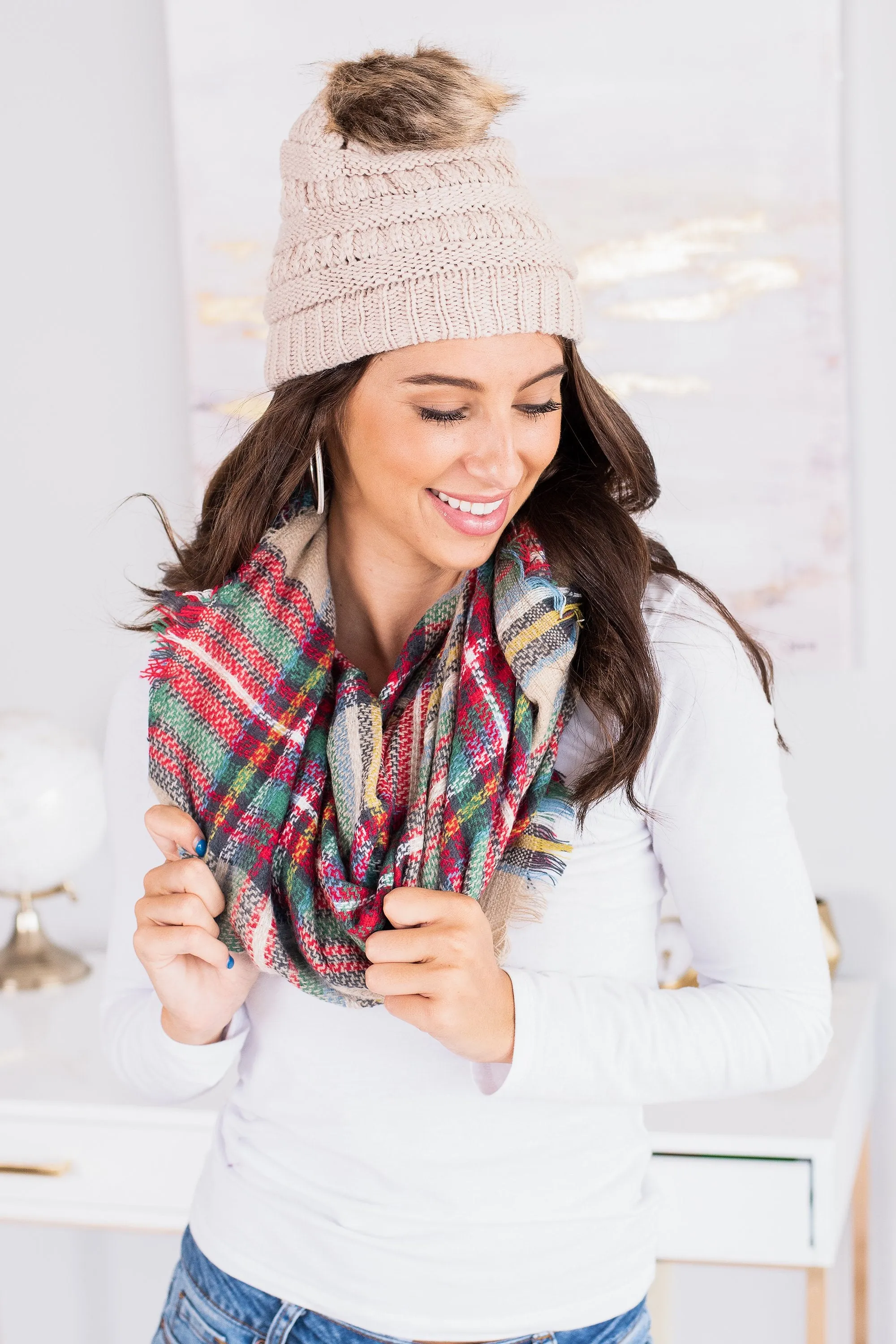 Autumn Air Taupe Plaid Blanket Scarf