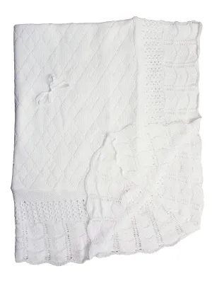 Baby Girls Boys White Hand Crochet Diamond Pattern Blanket Shawl 49"x39"