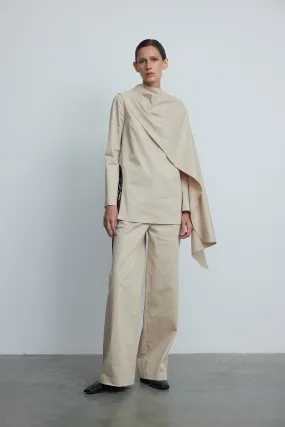 BEIGE NET COTTON SHIRT-TROUSERS WITH SCARF SET