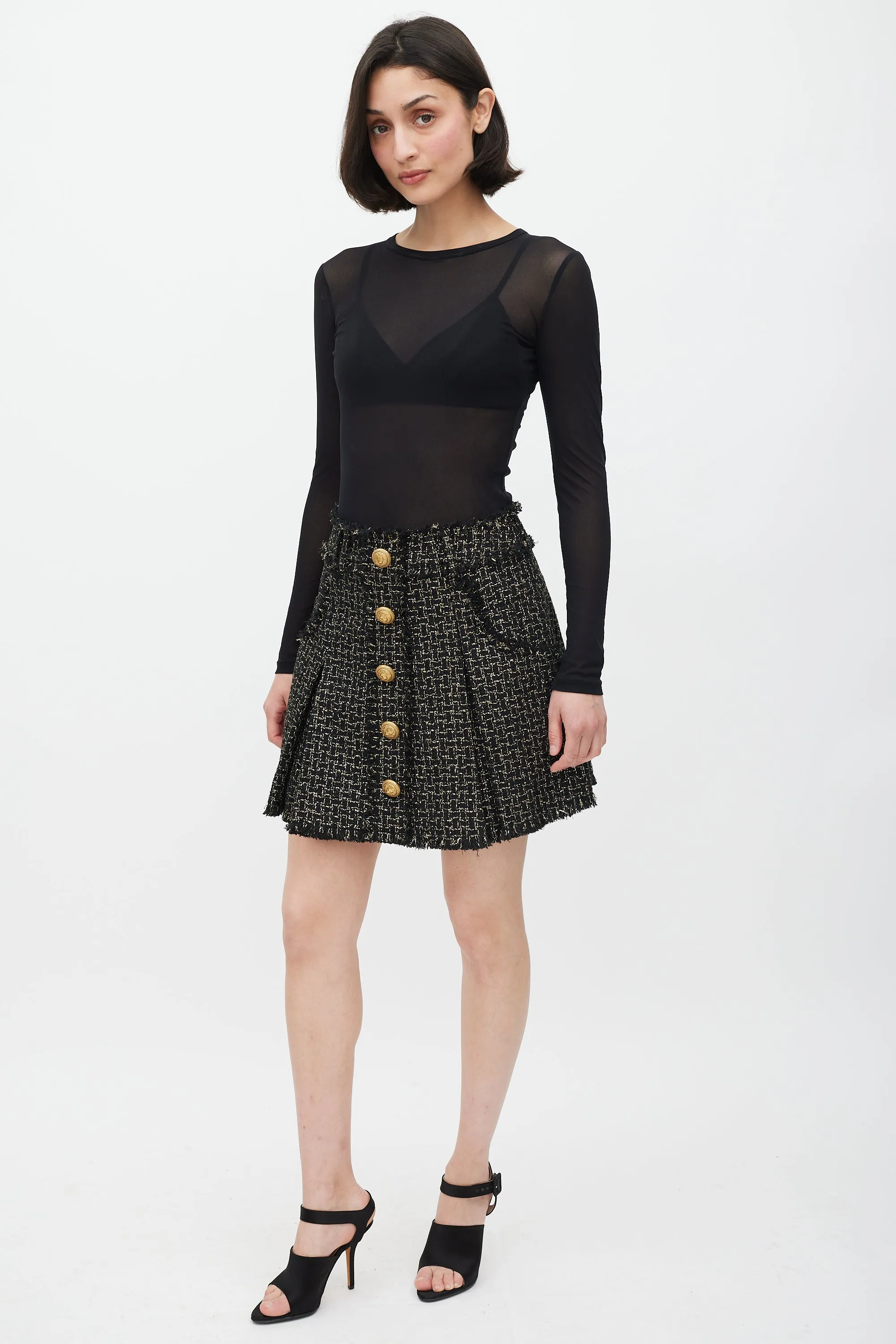 Black & Gold Metallic Knit Fringe Skirt