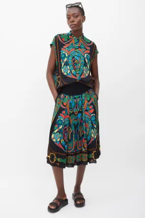 Black & Multicolour Silk Folklore Co-Ord Set