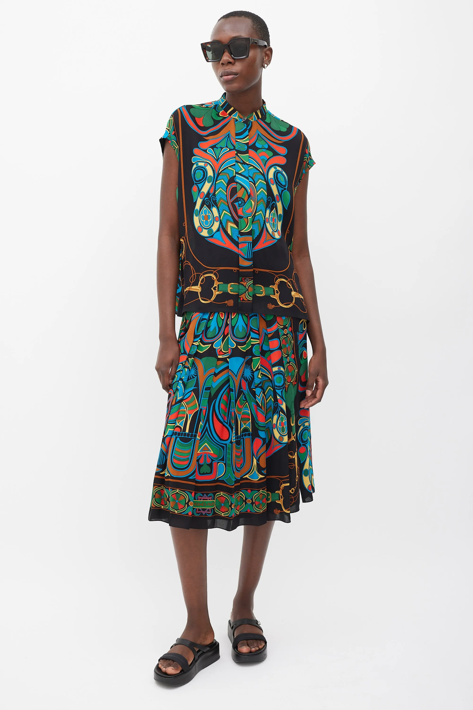 Black & Multicolour Silk Folklore Co-Ord Set