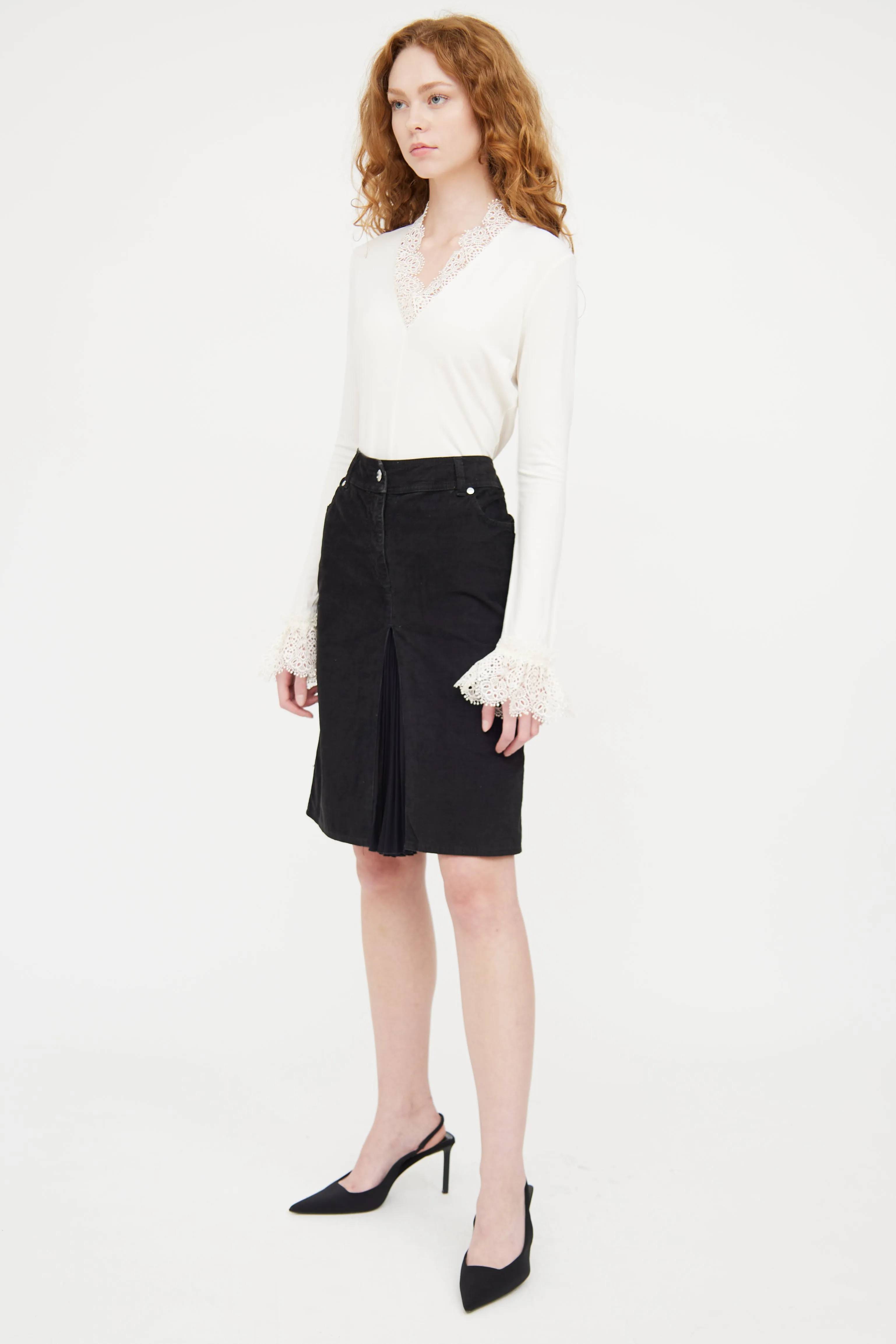 Black Corduroy Pleated Skirt