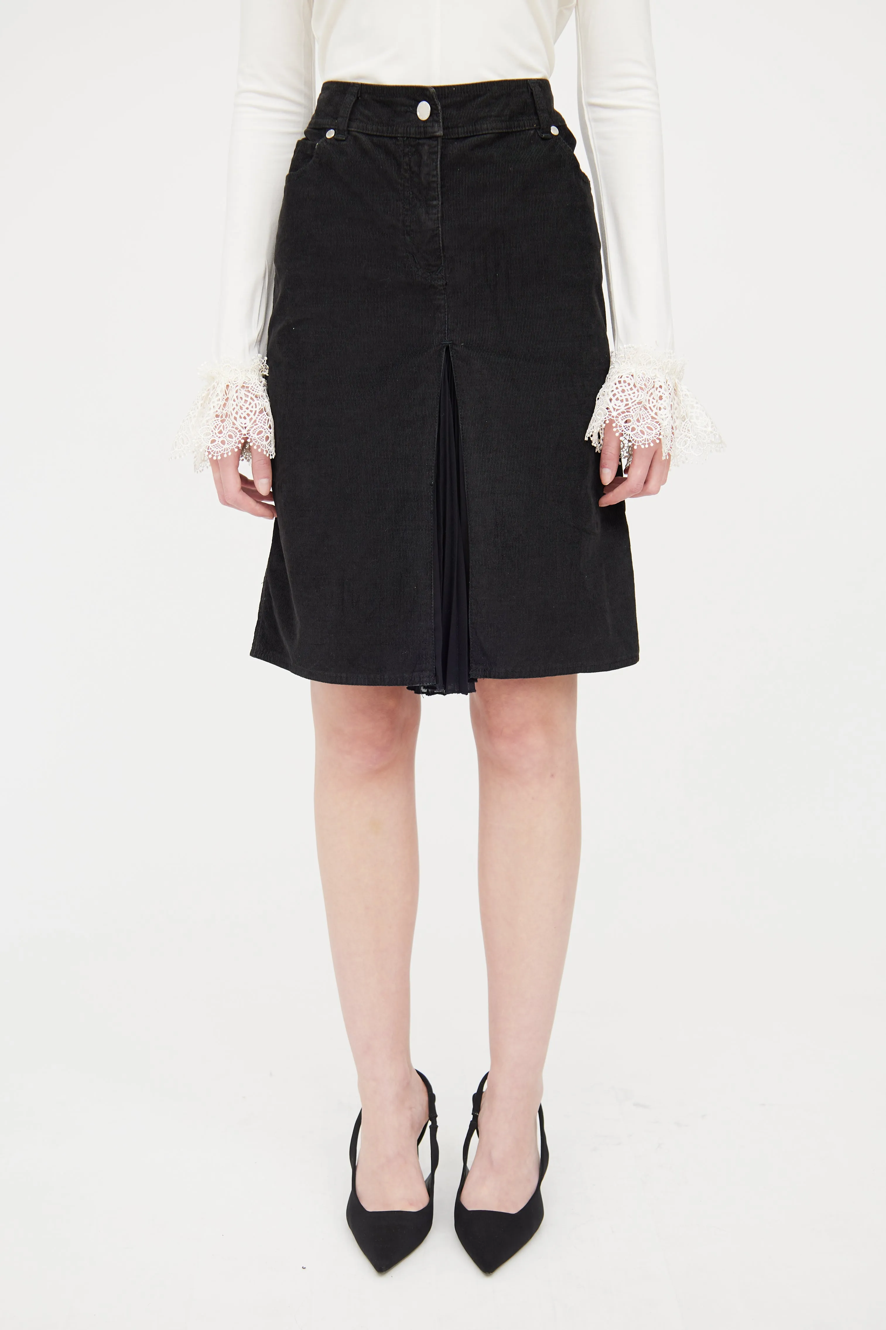 Black Corduroy Pleated Skirt