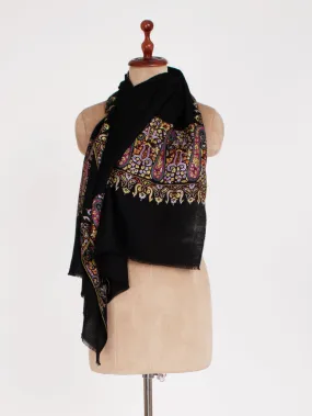 Black Embroidered Paisley Cashmere Scarf