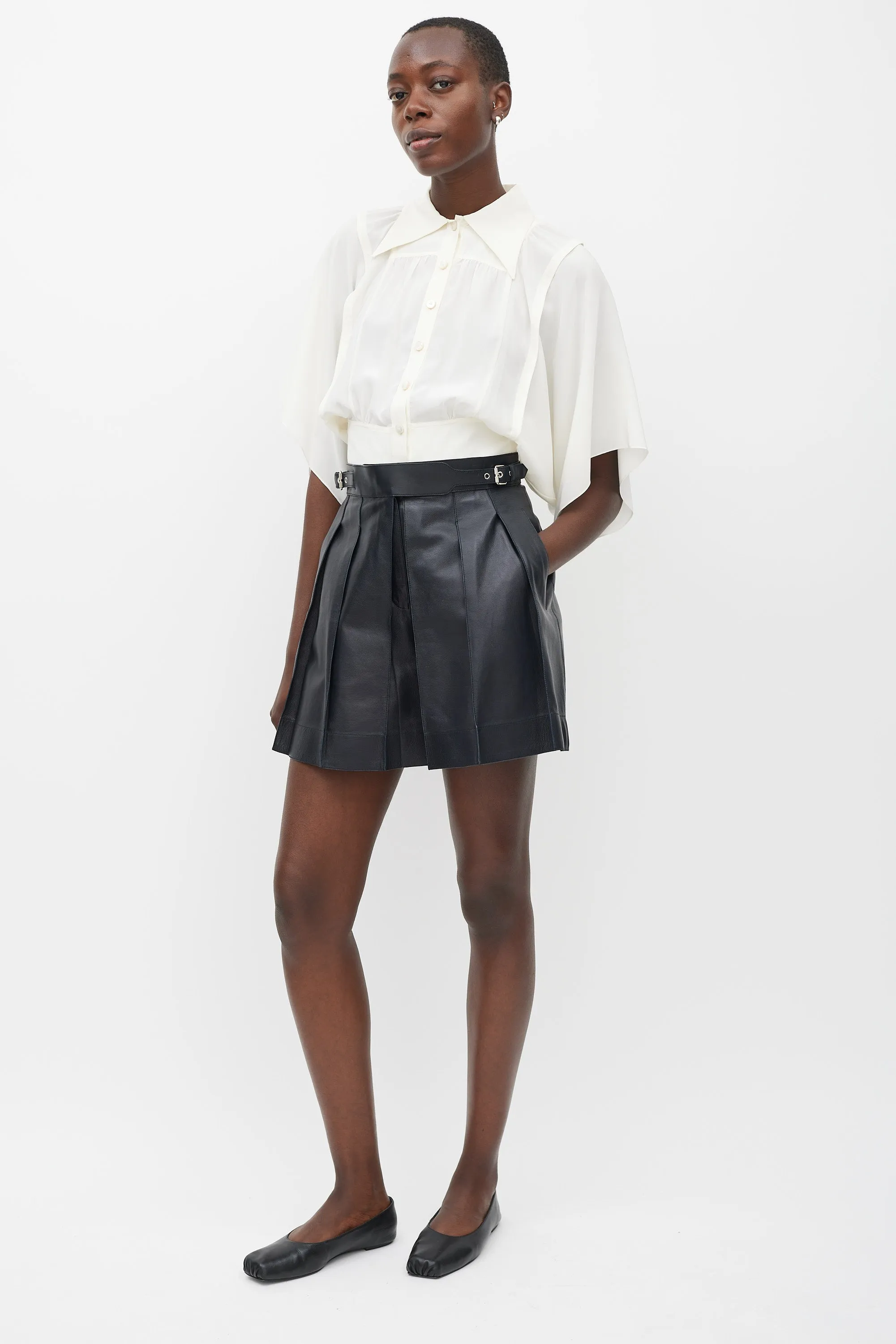 Black Leather Pleated Skirt