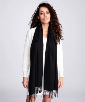 Black Pashmina Style Scarf with Fringe Detail