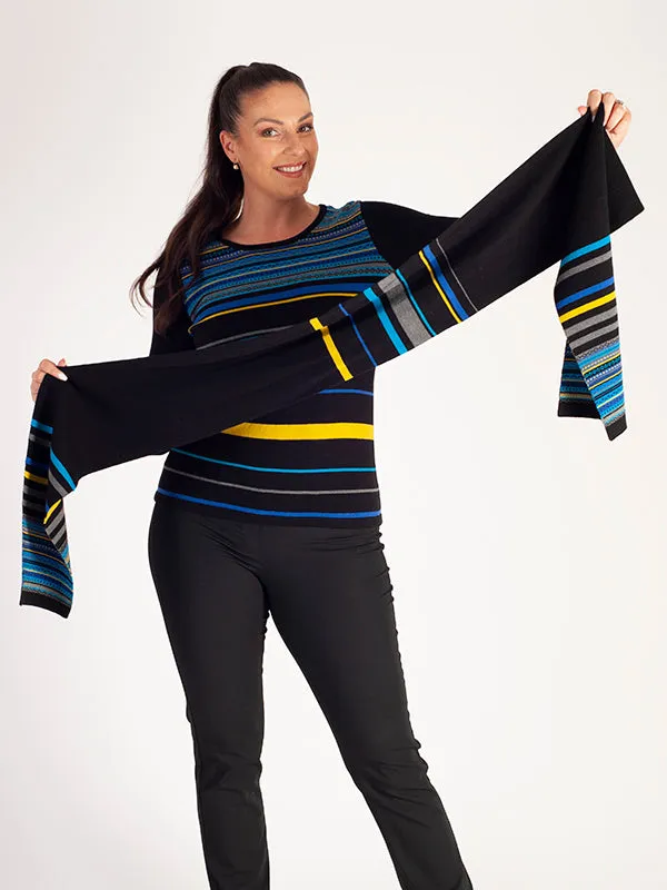 Black, Royal Blue & Citrus Striped Jumper and Scarf Set