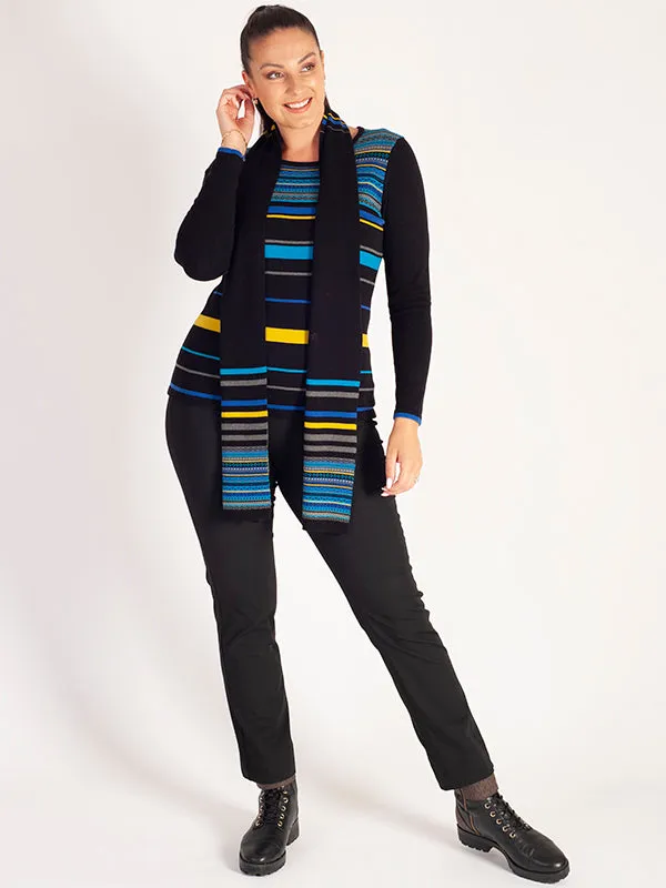 Black, Royal Blue & Citrus Striped Jumper and Scarf Set