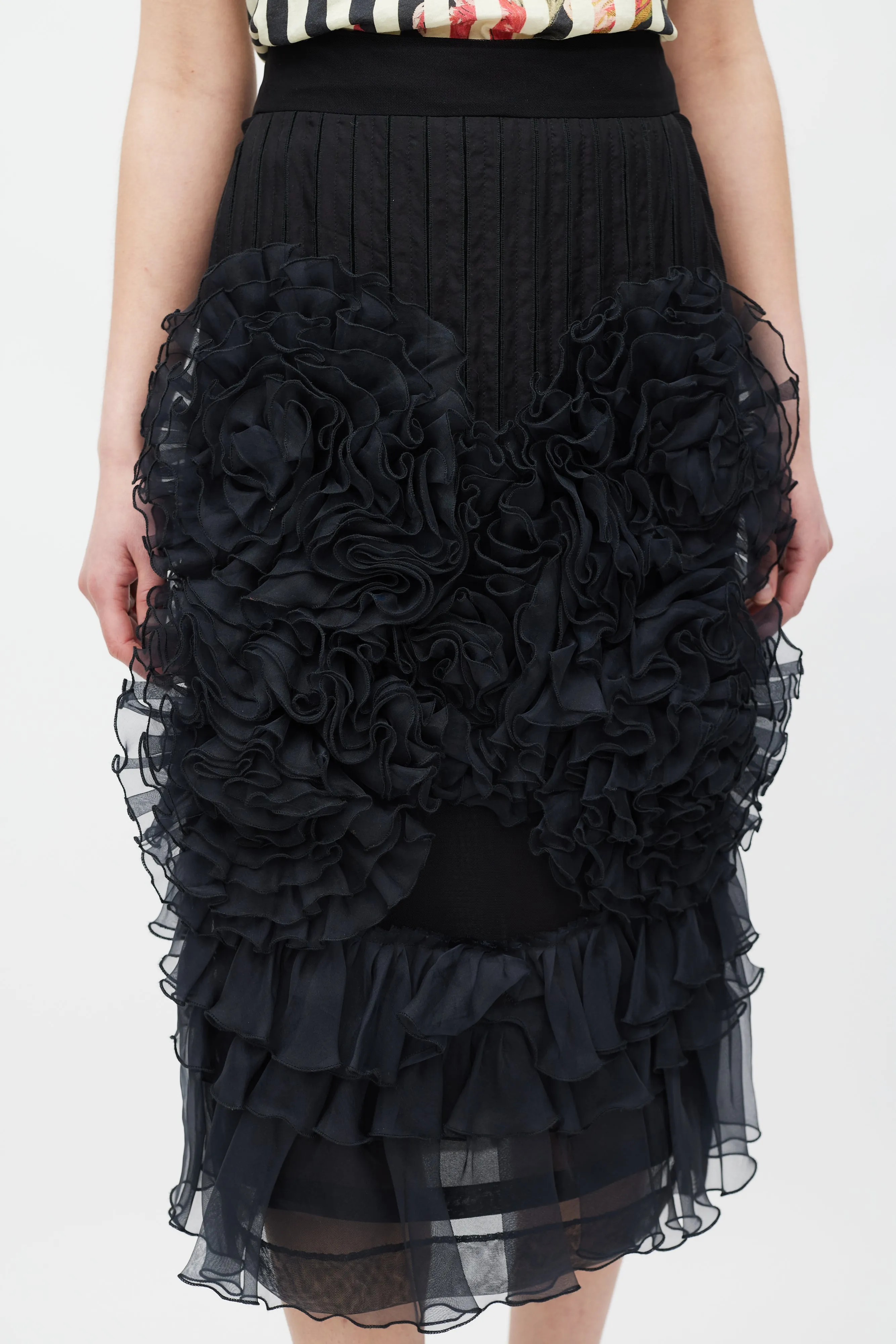 Black Silk Mesh Ruffled Skirt