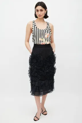 Black Silk Mesh Ruffled Skirt