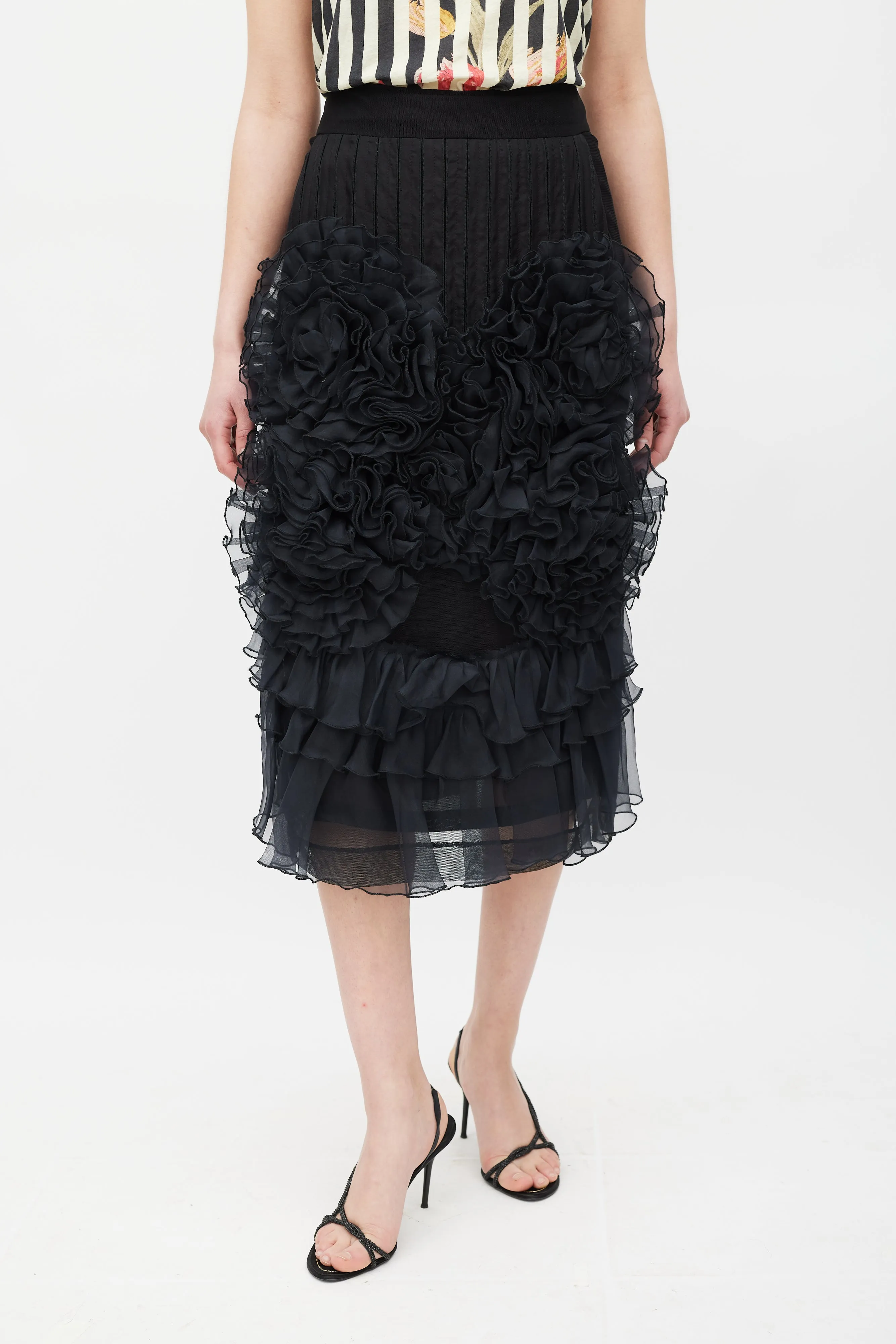 Black Silk Mesh Ruffled Skirt