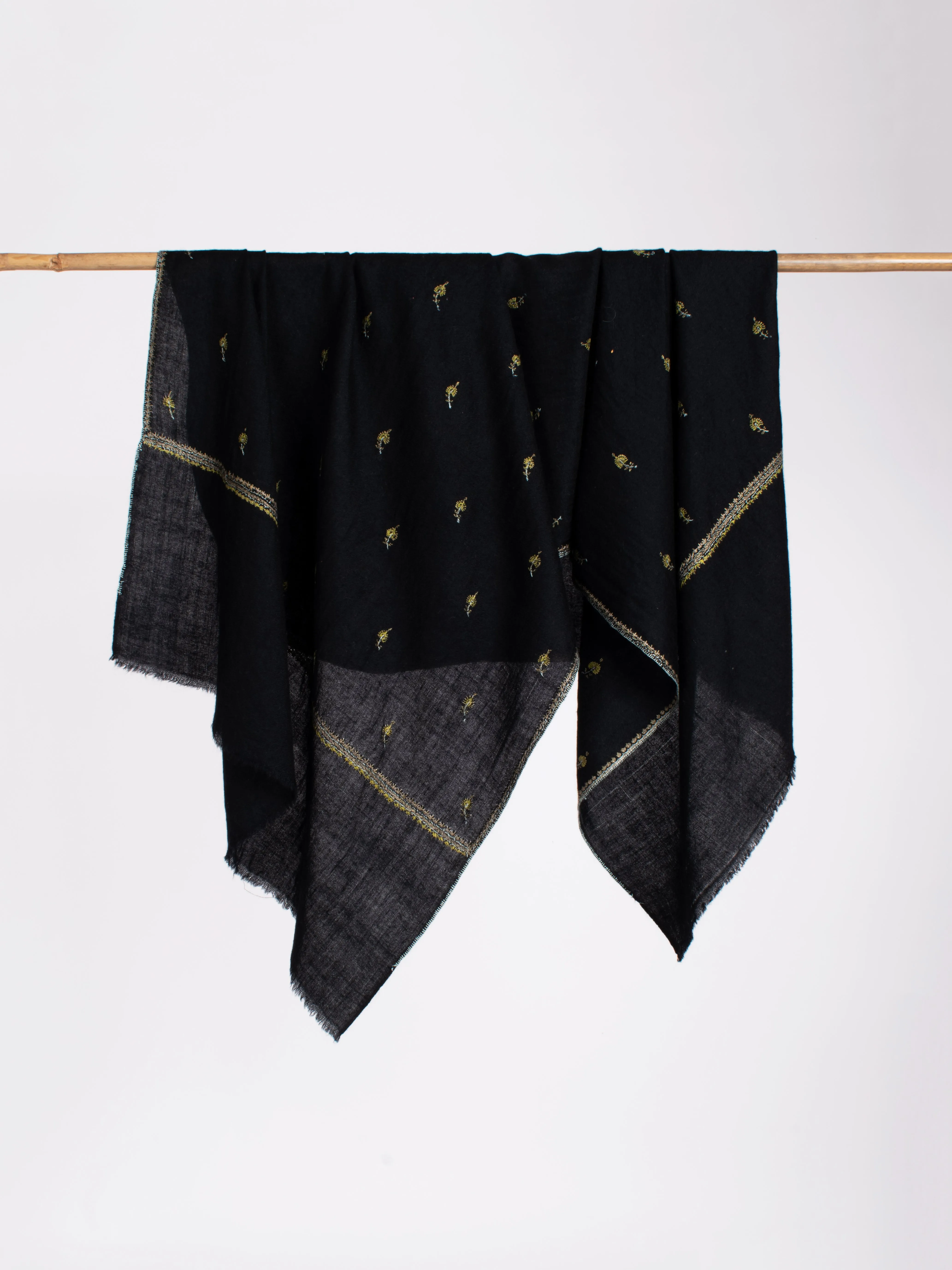 Black with Olive Embroidered Cashmere