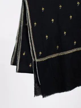 Black with Olive Embroidered Cashmere