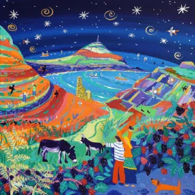 'Blackberry Picking under the Stars, Cape Cornwall'. 24x24 inches acrylic on canvas. Paintings of Cornwall by John Dyer from our Cornwall Art Gallery