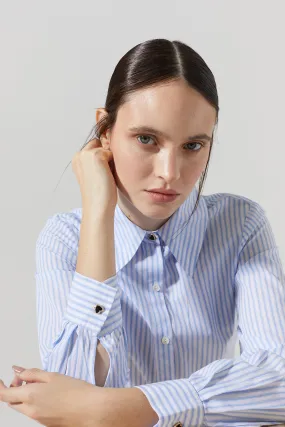 Bleeker Cotton Poplin Shirt - Blue/White Stripes