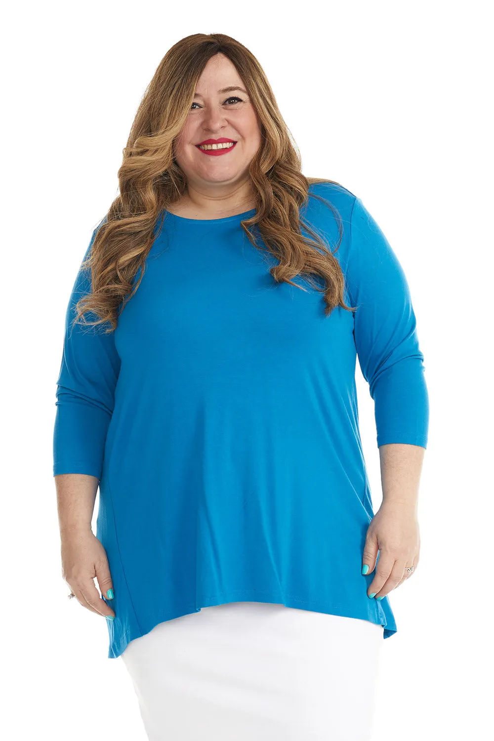 Blue 3/4 Sleeve Crewneck Tunic Shirt 'Ivy' Top for Women