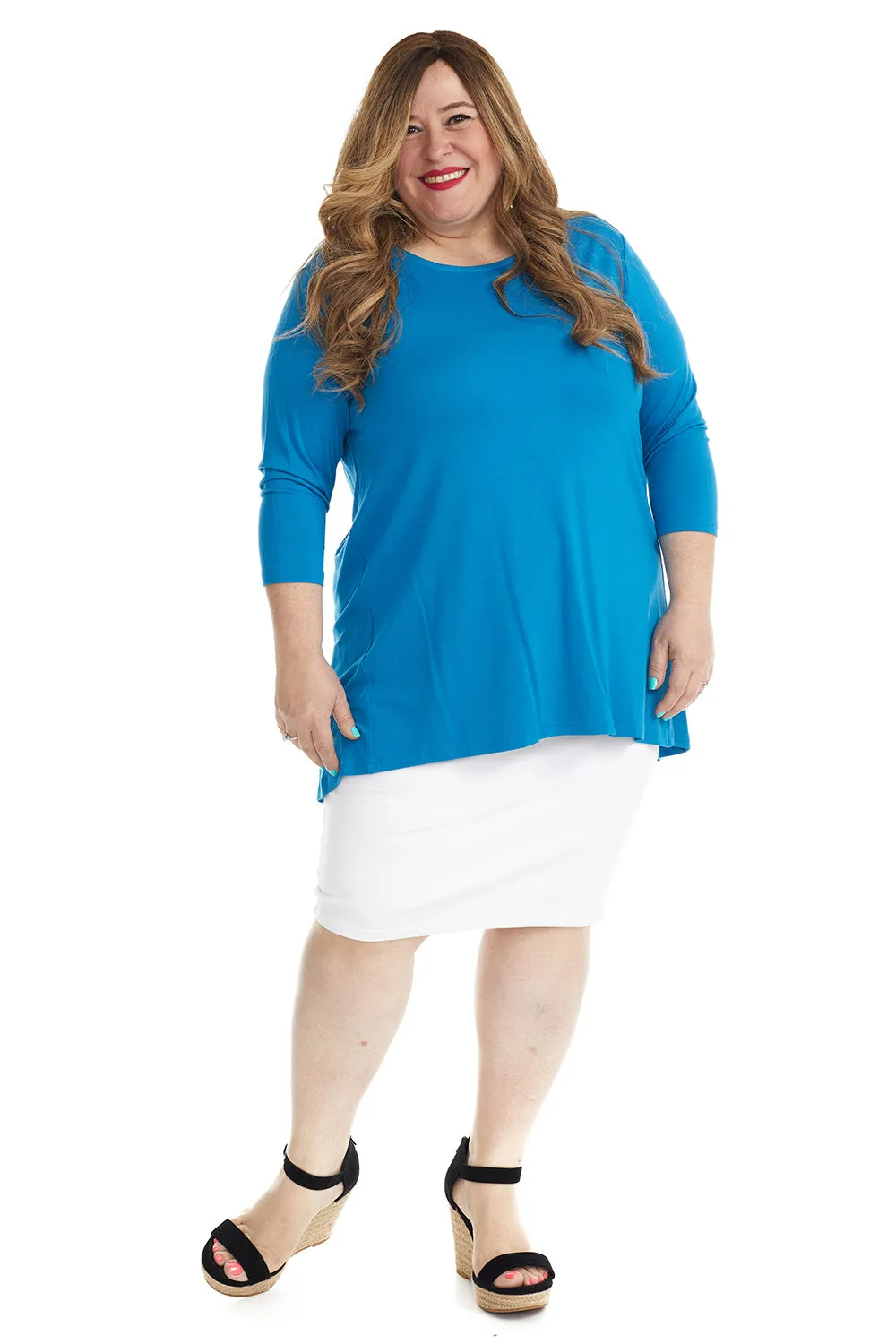 Blue 3/4 Sleeve Crewneck Tunic Shirt 'Ivy' Top for Women