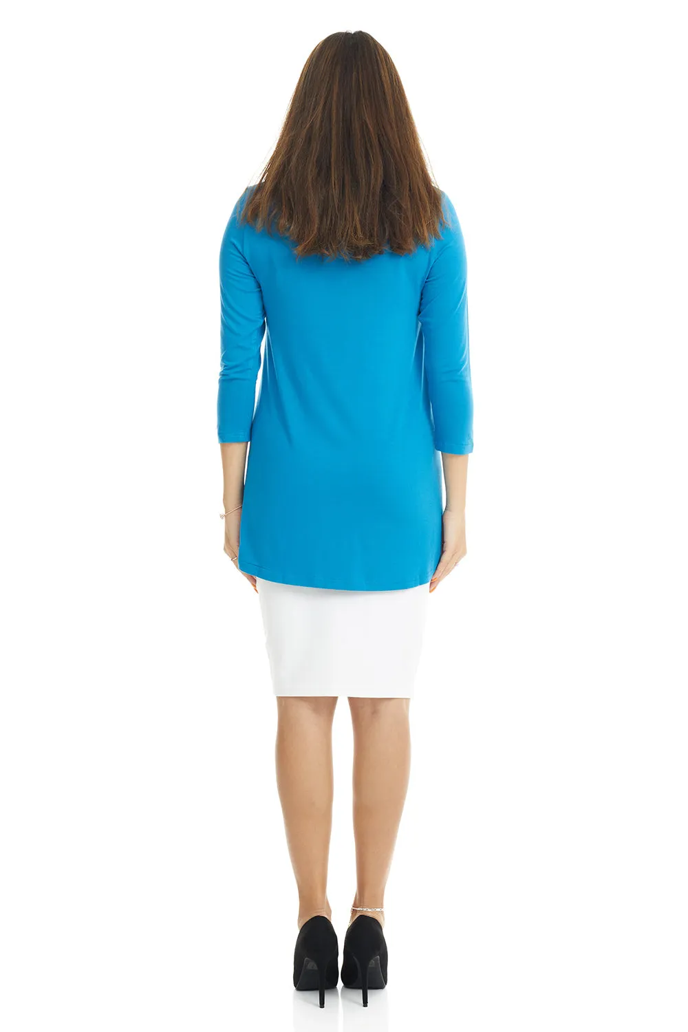 Blue 3/4 Sleeve Crewneck Tunic Shirt 'Ivy' Top for Women