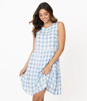 Blue & White Gingham Casual Tunic Dress