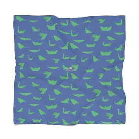 Blue Japanese Poly Scarf, Cute Crane Birds Print Women's Fashion Accessories- Made in USA