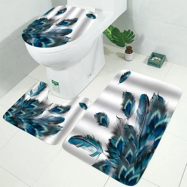 Blue Peacock Shower Curtain Bathroom Accessory Set