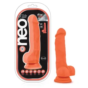 Blush Neo Elite 7.5 in. Silicone Dual Density Dildo with Balls & Suction Cup Neon Orange