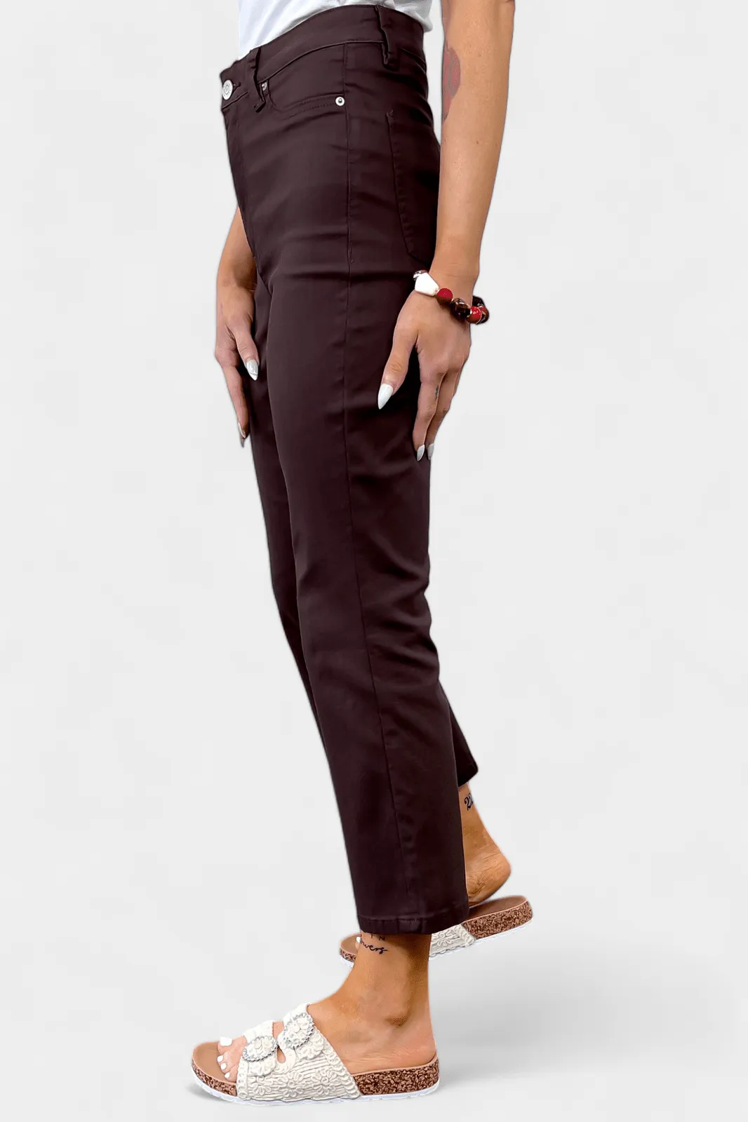 Brown Hyperstretch Cropped Flare Pants