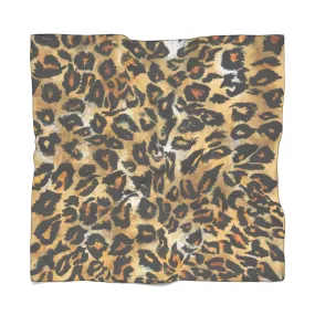 Brown Leopard Poly Scarf, Animal Print Best Soft Women's Scarves Accessories- Made in USA