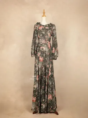 Brown Partywear with Flower Design Gown